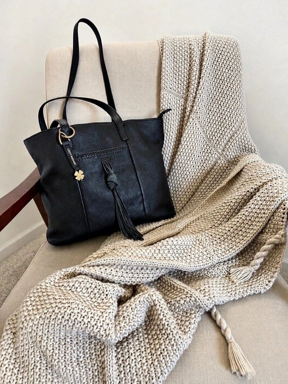 Lucky Brand Tote Bag with Tassel in Black